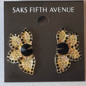 Glamorous Saks Fifth Avenue Black Crystal Statement Earrings 1.25in